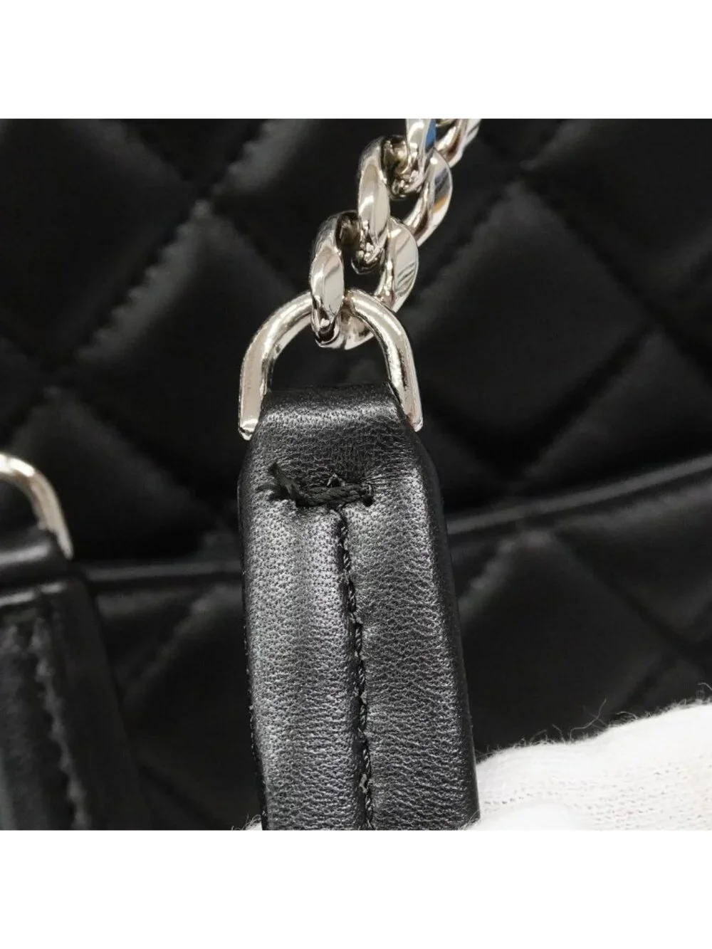 Chanel Tote Bag Quilted Lambskin Black Silver
